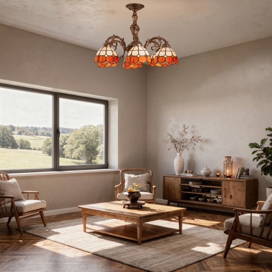 Brilagi - Tiffany-glasmosaik tætmonteret lysekrone SIENNA 6xE27/60W/230V Ø 60 cm