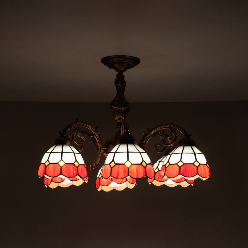 Brilagi - Tiffany-glasmosaik tætmonteret lysekrone SIENNA 6xE27/60W/230V Ø 60 cm