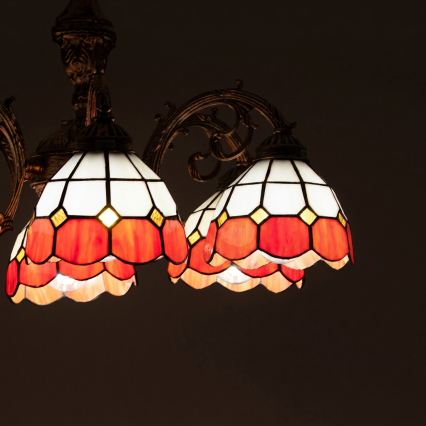 Brilagi - Tiffany-glasmosaik tætmonteret lysekrone SIENNA 6xE27/60W/230V Ø 60 cm