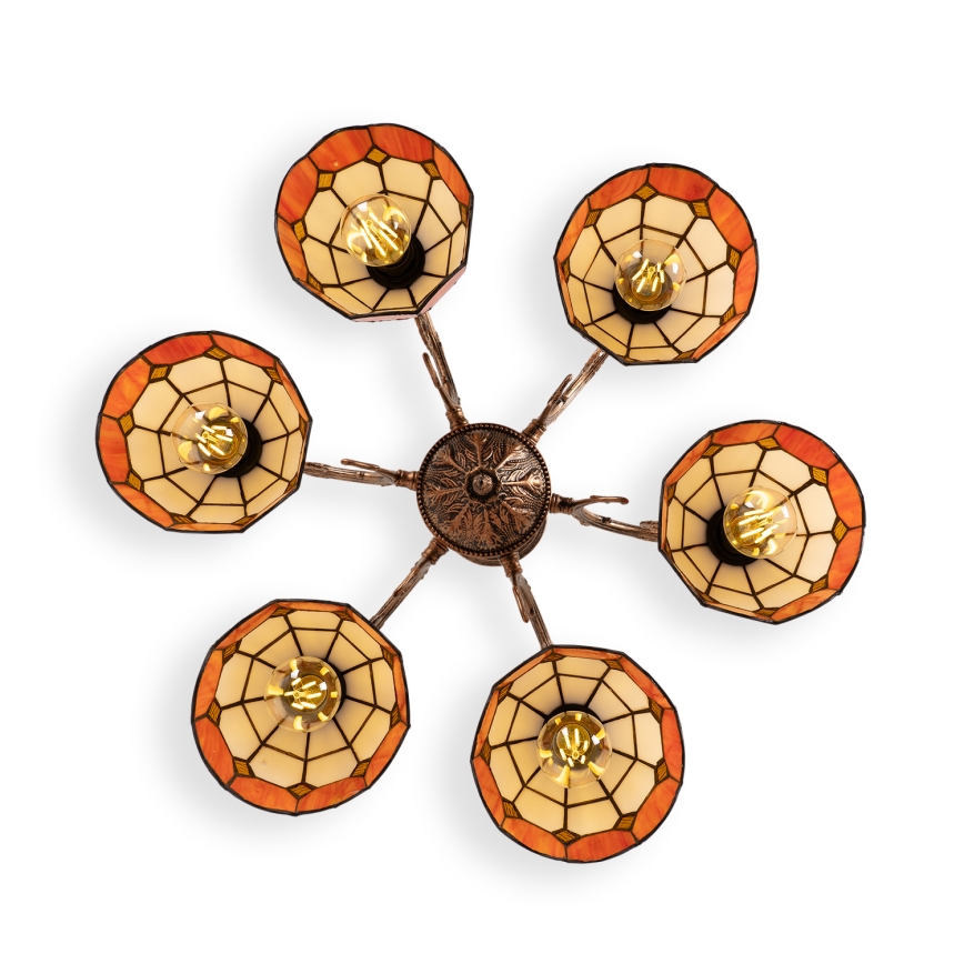 Brilagi - Tiffany-glasmosaik tætmonteret lysekrone SIENNA 6xE27/60W/230V Ø 60 cm