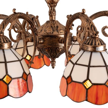 Brilagi - Tiffany-glasmosaik tætmonteret lysekrone SIENNA 6xE27/60W/230V Ø 60 cm