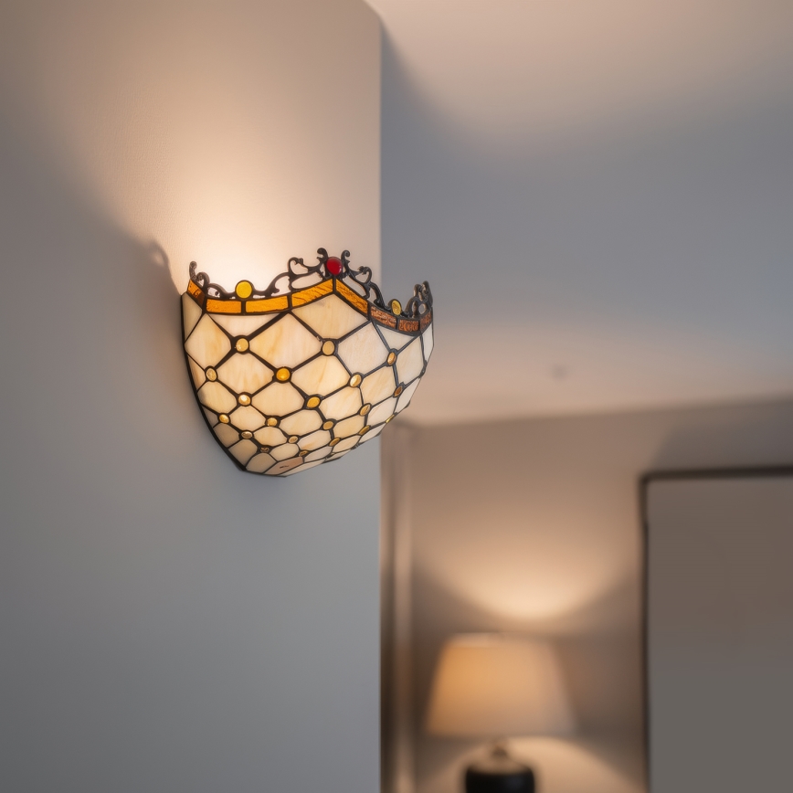 Brilagi - Tiffany glasmosaik væglampe IVORY 1xE14/40W/230V