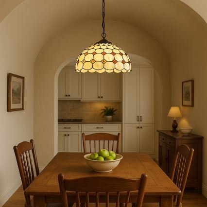 Brilagi - Tiffany-glasmosaiklysekrone med kæde DORAN 2xE27/60W/230V