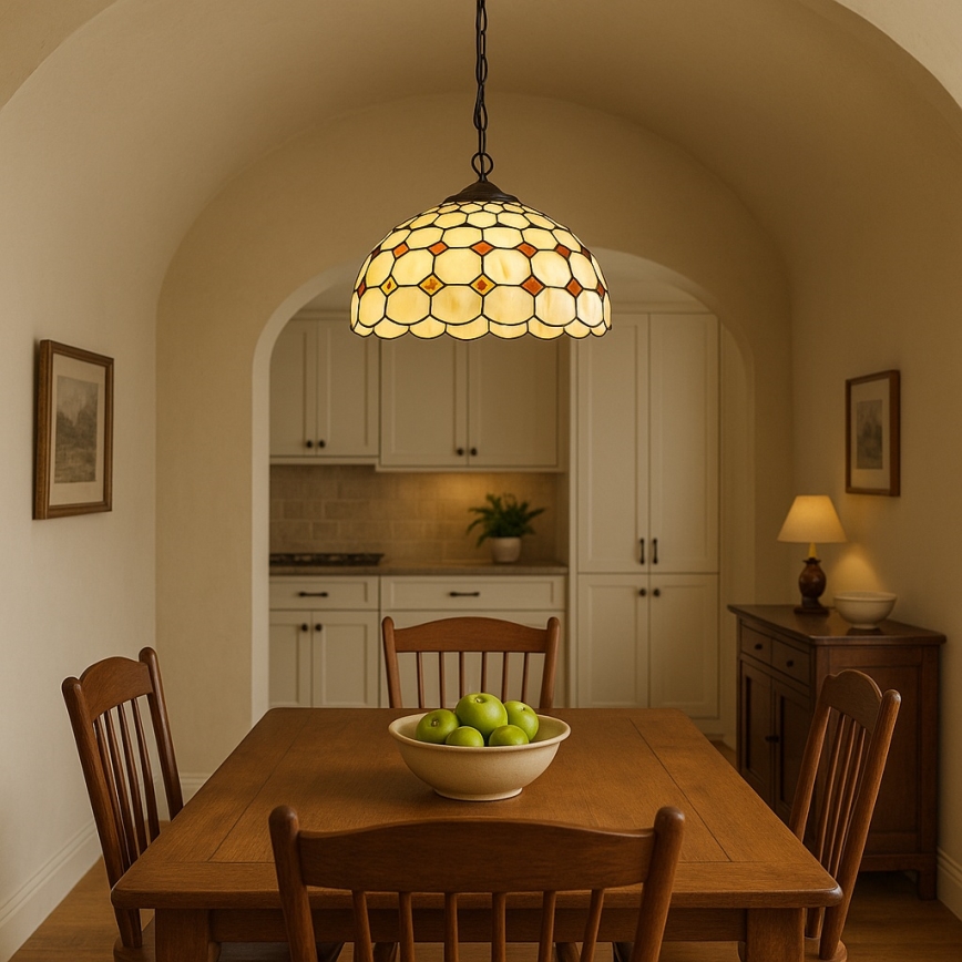 Brilagi - Tiffany-glasmosaiklysekrone med kæde DORAN 2xE27/60W/230V