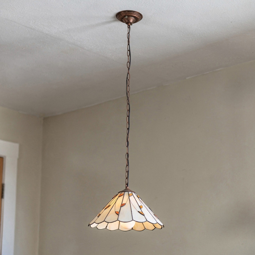 Brilagi - Tiffany glasmosaiklysekrone med kædeophæng FOLIA 1xE27/60W/230V Ø 40 cm
