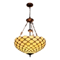 BRILAGI - Tiffany glasmosaiklysekrone på kæde IVORY SMOOTH 3xE27/60W/230V Ø 50 cm