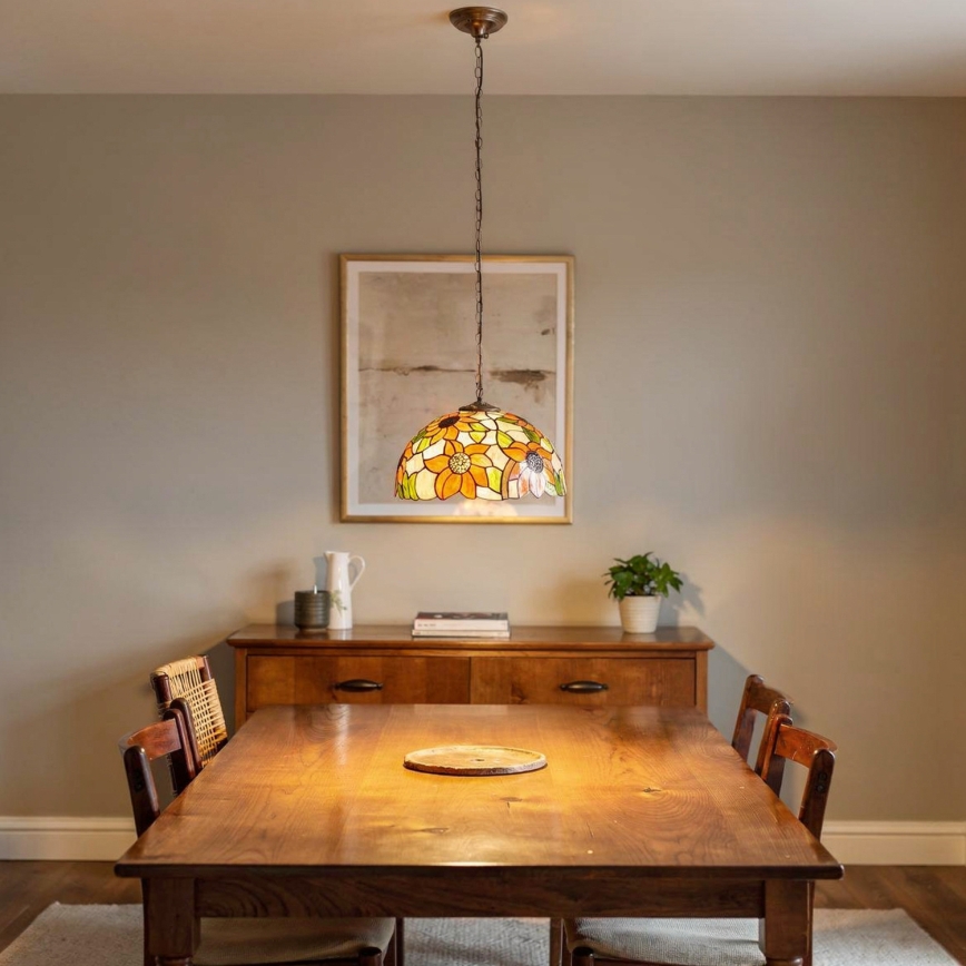 Brilagi - Tiffany-glasmosaikpendel på kæde SUNFLOWER 1xE27/60W/230V Ø 40 cm