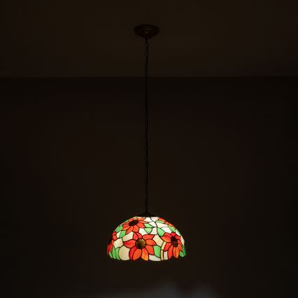 Brilagi - Tiffany-glasmosaikpendel på kæde SUNFLOWER 1xE27/60W/230V Ø 40 cm