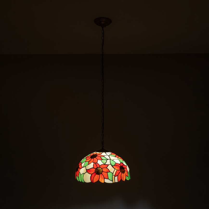 Brilagi - Tiffany-glasmosaikpendel på kæde SUNFLOWER 1xE27/60W/230V Ø 40 cm