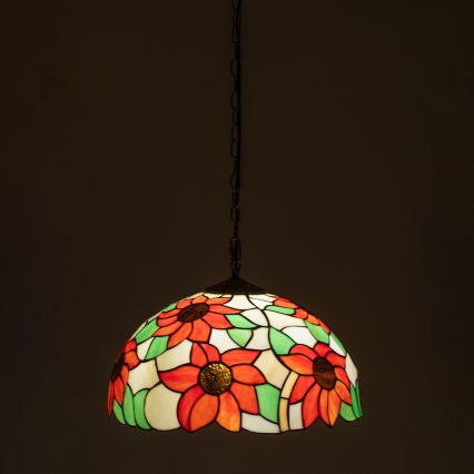 Brilagi - Tiffany-glasmosaikpendel på kæde SUNFLOWER 1xE27/60W/230V Ø 40 cm