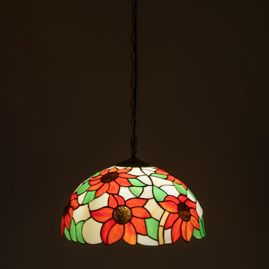 Brilagi - Tiffany-glasmosaikpendel på kæde SUNFLOWER 1xE27/60W/230V Ø 40 cm