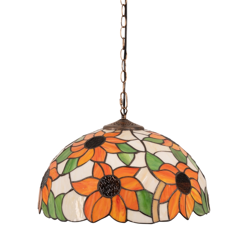 Brilagi - Tiffany-glasmosaikpendel på kæde SUNFLOWER 1xE27/60W/230V Ø 40 cm