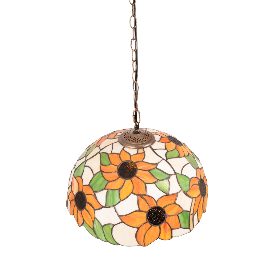 Brilagi - Tiffany-glasmosaikpendel på kæde SUNFLOWER 1xE27/60W/230V Ø 40 cm