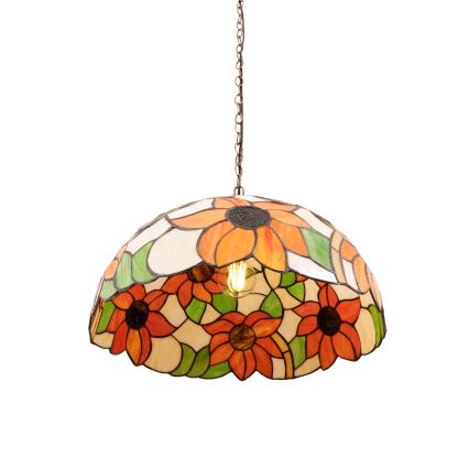 Brilagi - Tiffany-glasmosaikpendel på kæde SUNFLOWER 1xE27/60W/230V Ø 40 cm