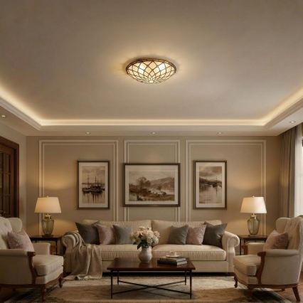 Brilagi - Tiffany loftlampe i farvet glas IVORY 2xE27/60W/230V Ø 40 cm