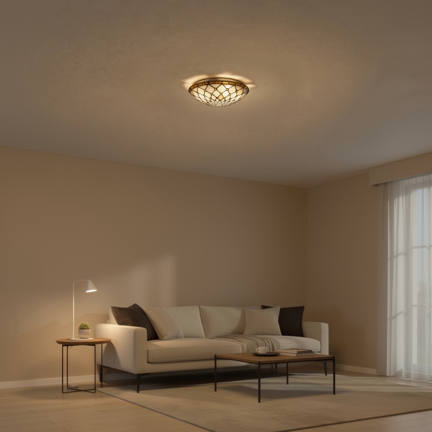 Brilagi - Tiffany loftlampe i farvet glas IVORY 2xE27/60W/230V Ø 40 cm