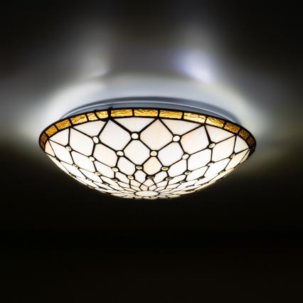 Brilagi - Tiffany loftlampe i farvet glas IVORY 2xE27/60W/230V Ø 40 cm