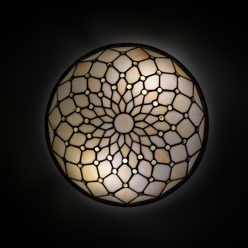 Brilagi - Tiffany loftlampe i farvet glas IVORY 2xE27/60W/230V Ø 40 cm