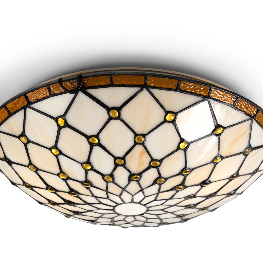 Brilagi - Tiffany loftlampe i farvet glas IVORY 2xE27/60W/230V Ø 40 cm