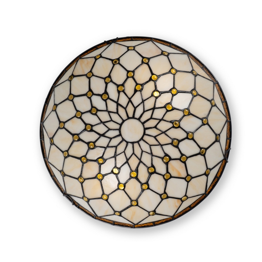 Brilagi - Tiffany loftlampe i farvet glas IVORY 2xE27/60W/230V Ø 40 cm