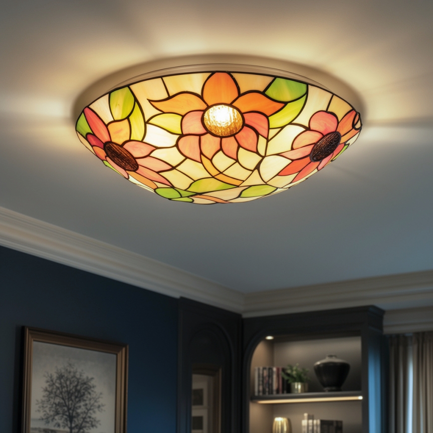 Brilagi - Tiffany-loftlampe i glas SUNFLOWER 2xE27/60W/230V Ø 40 cm