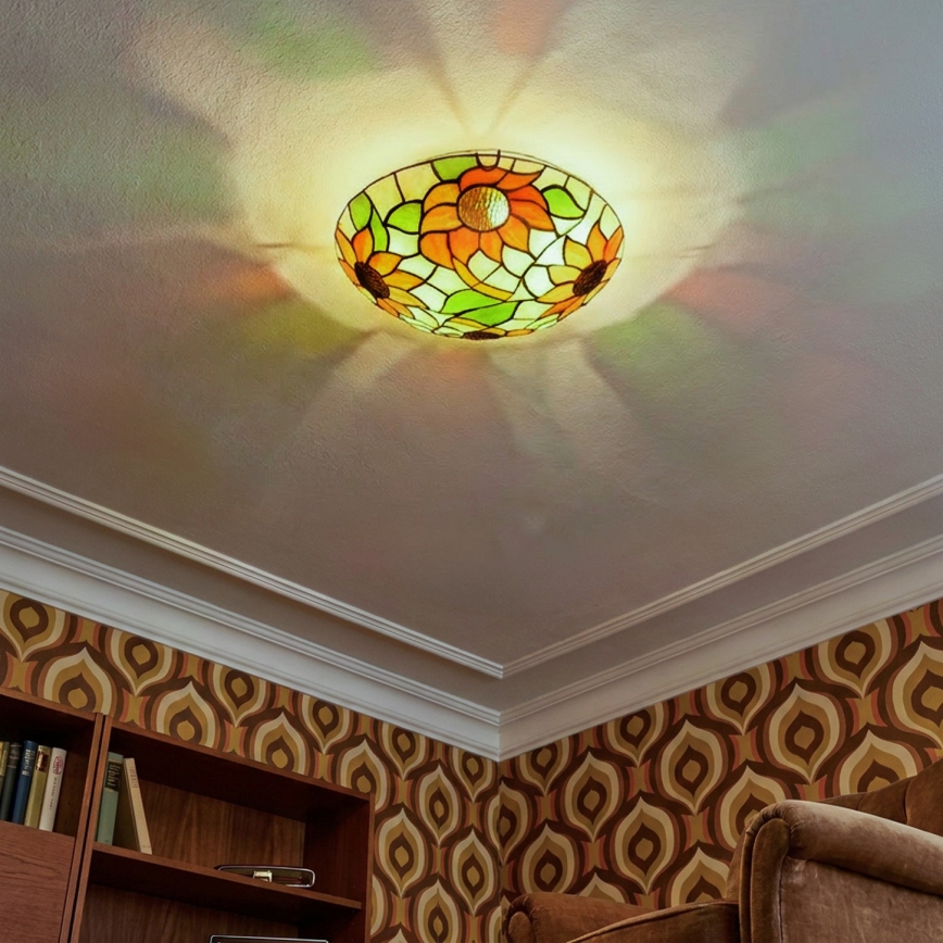 Brilagi - Tiffany-loftlampe i glas SUNFLOWER 2xE27/60W/230V Ø 40 cm