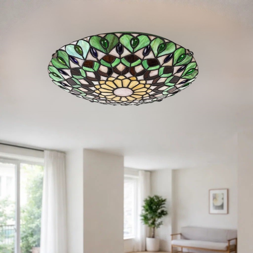 Brilagi - Tiffany-loftlampe MARGARET i farvet glas 2xE27/60W/230V Ø 40 cm