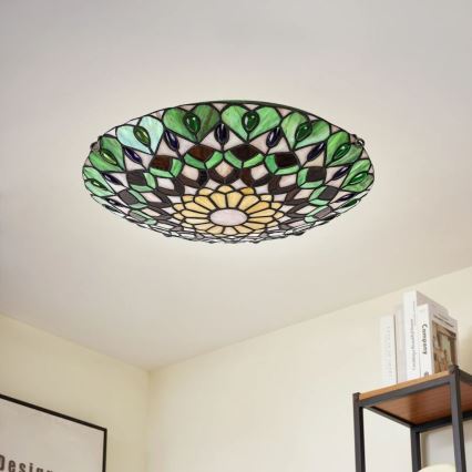 Brilagi - Tiffany-loftlampe MARGARET i farvet glas 2xE27/60W/230V Ø 40 cm