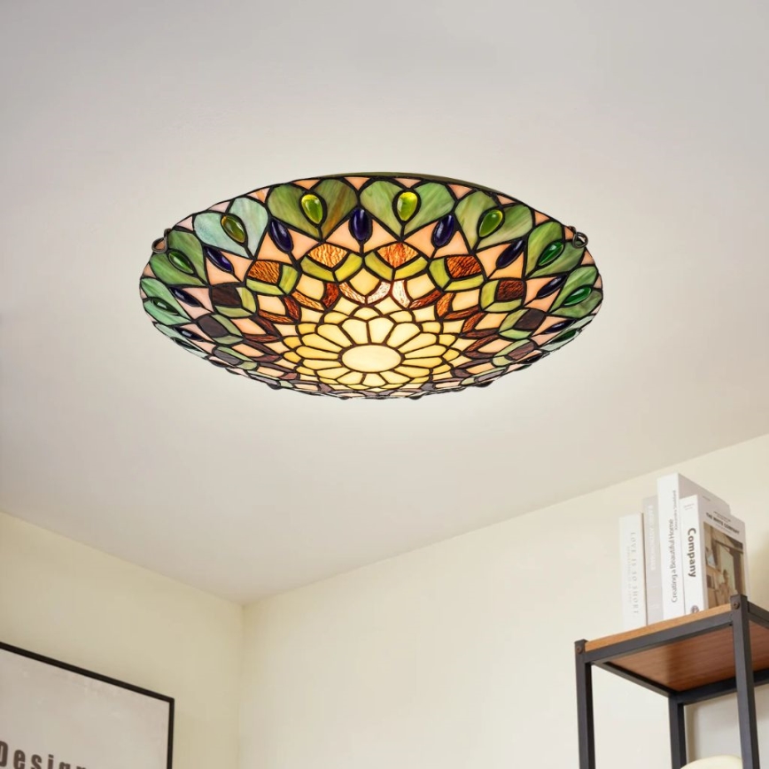 Brilagi - Tiffany-loftlampe MARGARET i farvet glas 2xE27/60W/230V Ø 40 cm