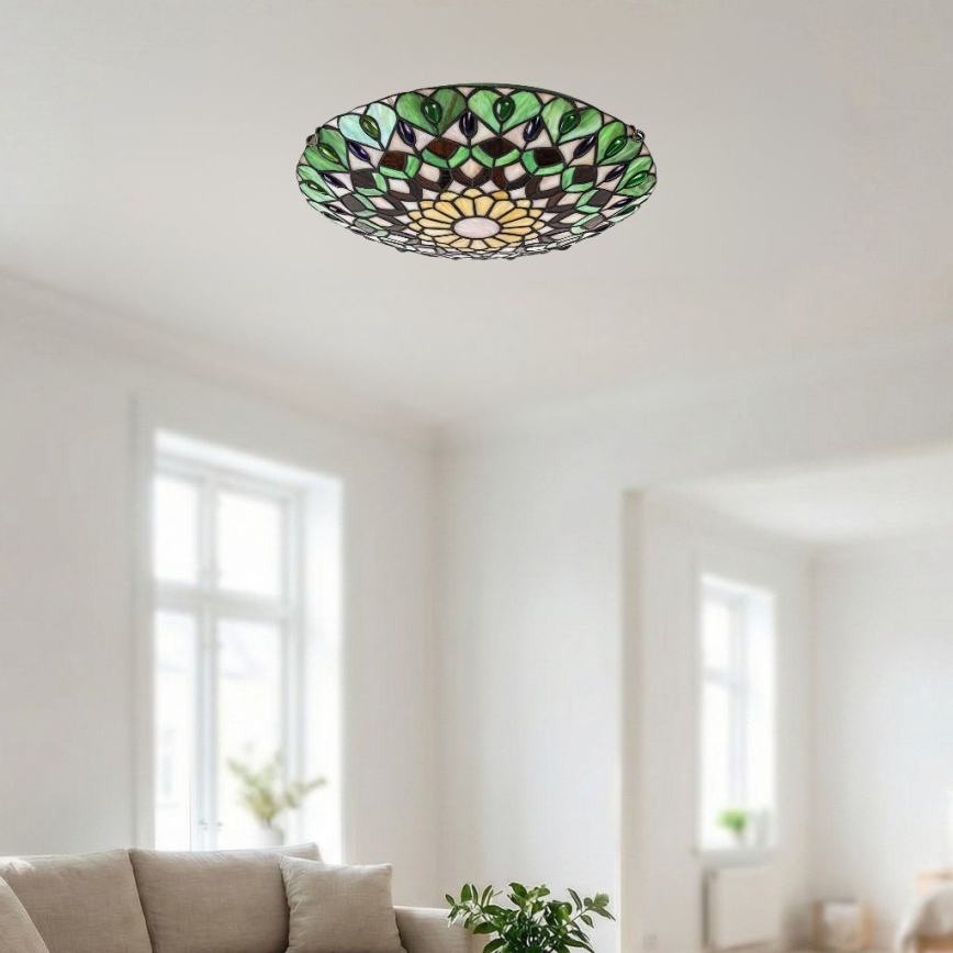 Brilagi - Tiffany-loftlampe MARGARET i farvet glas 2xE27/60W/230V Ø 40 cm