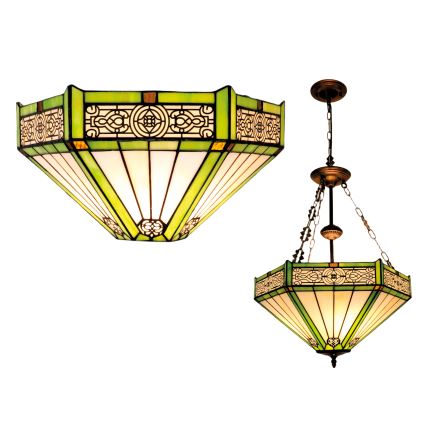 BRILAGI - Tiffany-lysekrone i farvet glas med kædeophæng EMERALD 3xE27/60W/230V Ø 50 cm