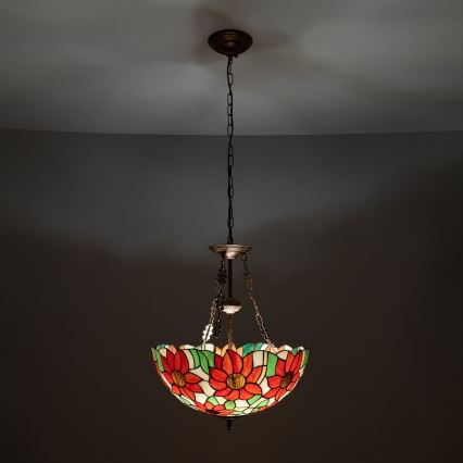 Brilagi - Tiffany-lysekrone i glasmosaik med kædeophæng SUNFLOWER 3xE27/60W/230V Ø 50 cm