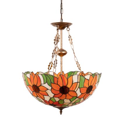 Brilagi - Tiffany-lysekrone i glasmosaik med kædeophæng SUNFLOWER 3xE27/60W/230V Ø 50 cm