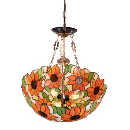 Brilagi - Tiffany-lysekrone i glasmosaik med kædeophæng SUNFLOWER 3xE27/60W/230V Ø 50 cm