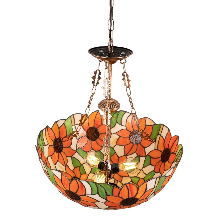 Brilagi - Tiffany-lysekrone i glasmosaik med kædeophæng SUNFLOWER 3xE27/60W/230V Ø 50 cm