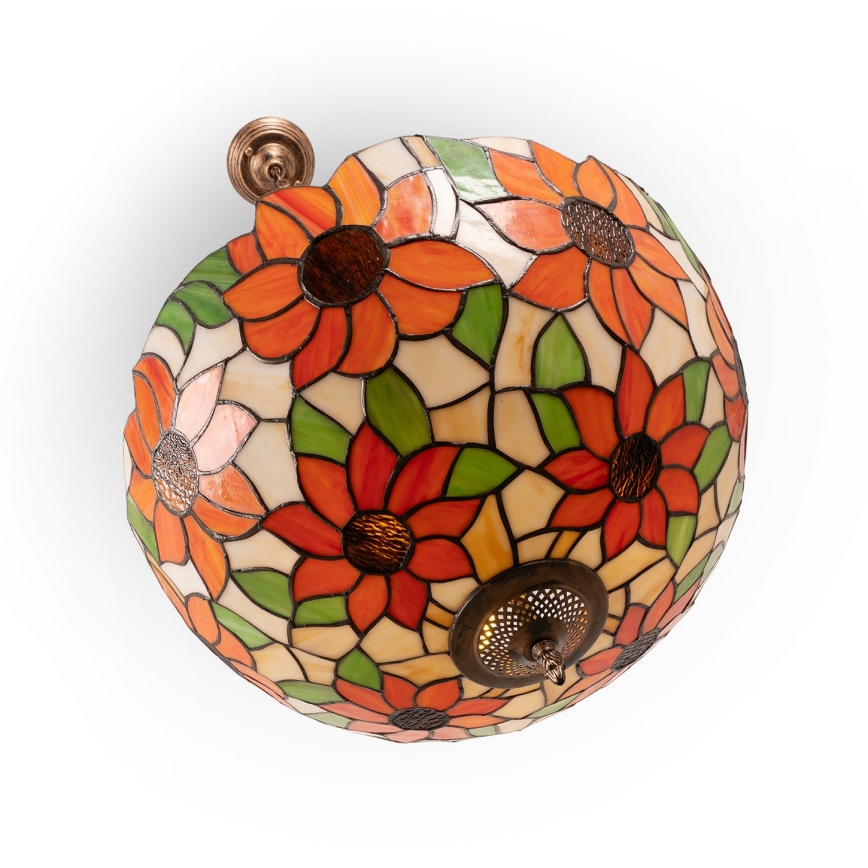 Brilagi - Tiffany-lysekrone i glasmosaik med kædeophæng SUNFLOWER 3xE27/60W/230V Ø 50 cm