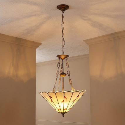 Brilagi - Tiffany-lysekrone i glasmosaik på kæde FOLIA 3xE27/60W/230V Ø 50 cm