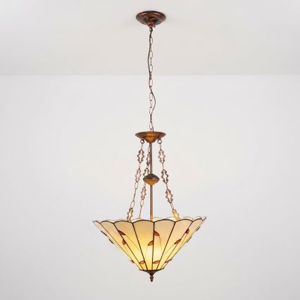 Brilagi - Tiffany-lysekrone i glasmosaik på kæde FOLIA 3xE27/60W/230V Ø 50 cm