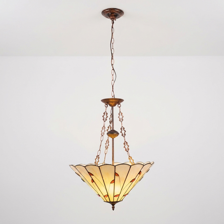 Brilagi - Tiffany-lysekrone i glasmosaik på kæde FOLIA 3xE27/60W/230V Ø 50 cm