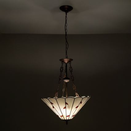 Brilagi - Tiffany-lysekrone i glasmosaik på kæde FOLIA 3xE27/60W/230V Ø 50 cm