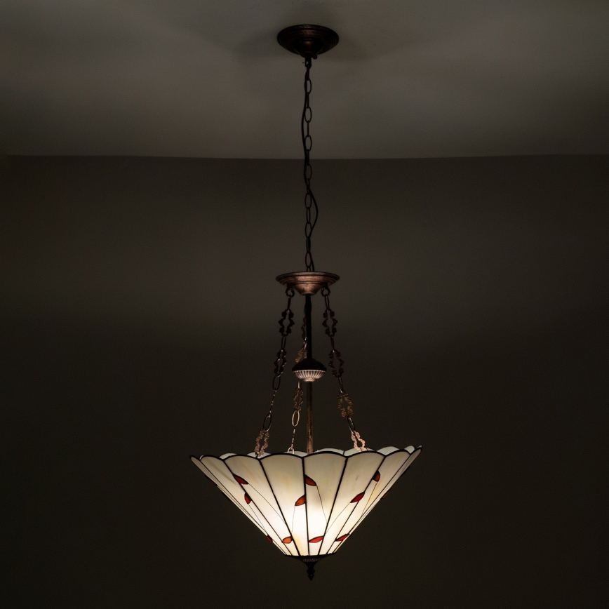 Brilagi - Tiffany-lysekrone i glasmosaik på kæde FOLIA 3xE27/60W/230V Ø 50 cm