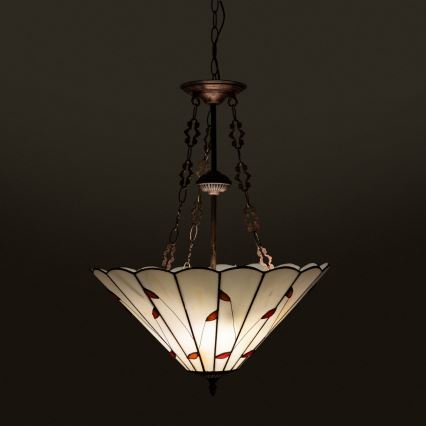 Brilagi - Tiffany-lysekrone i glasmosaik på kæde FOLIA 3xE27/60W/230V Ø 50 cm