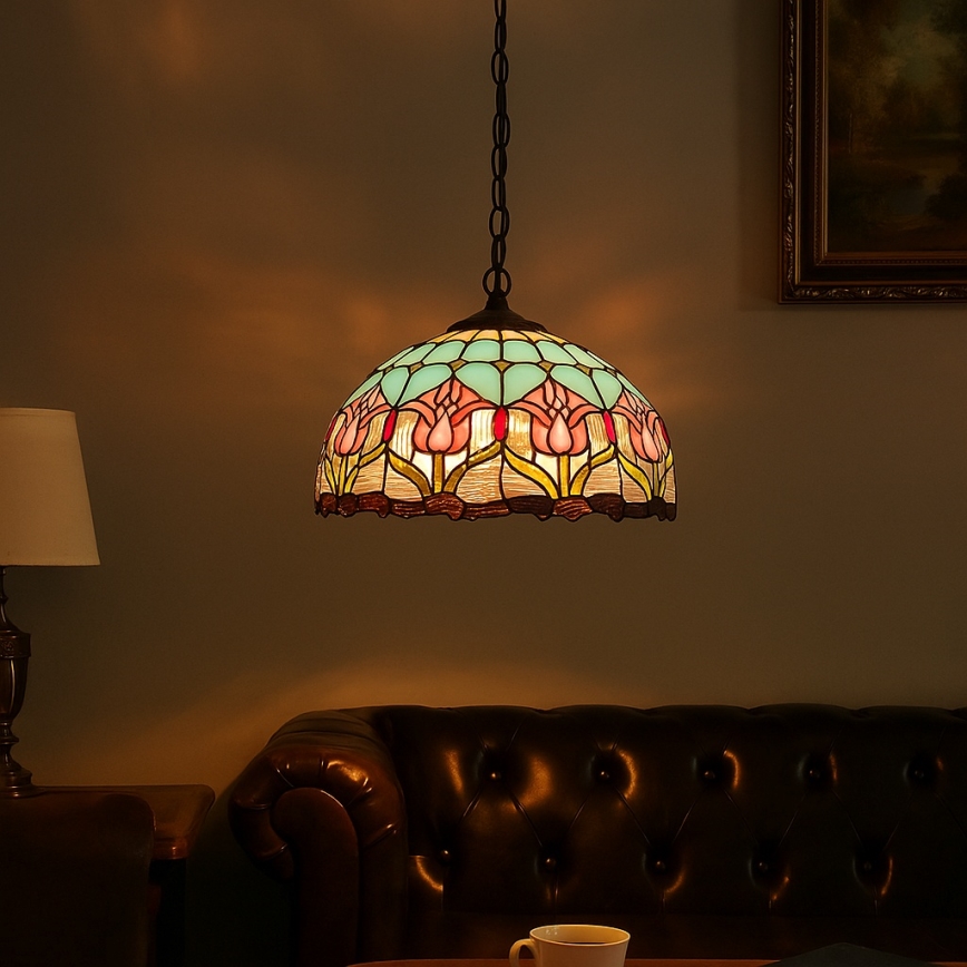 Brilagi - Tiffany lysekrone i Tiffany-glas på kæde LORAS 2xE27/60W/230V