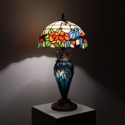Brilagi - Tiffany-stil bordlampe JUNGLE med glasmosaik 1xE27/60W/230V + 1xE14/40W