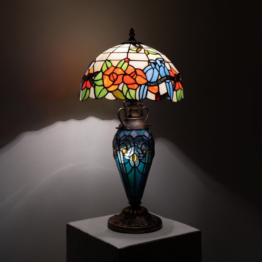 Brilagi - Tiffany-stil bordlampe JUNGLE med glasmosaik 1xE27/60W/230V + 1xE14/40W
