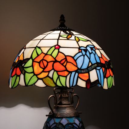 Brilagi - Tiffany-stil bordlampe JUNGLE med glasmosaik 1xE27/60W/230V + 1xE14/40W