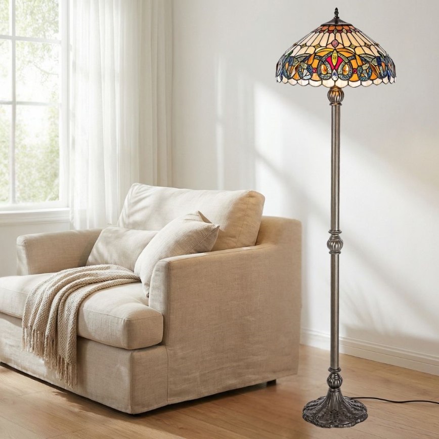 Brilagi - Tiffany-stil glasmosaik gulvlampe LUISA 2xE27/60W/230V