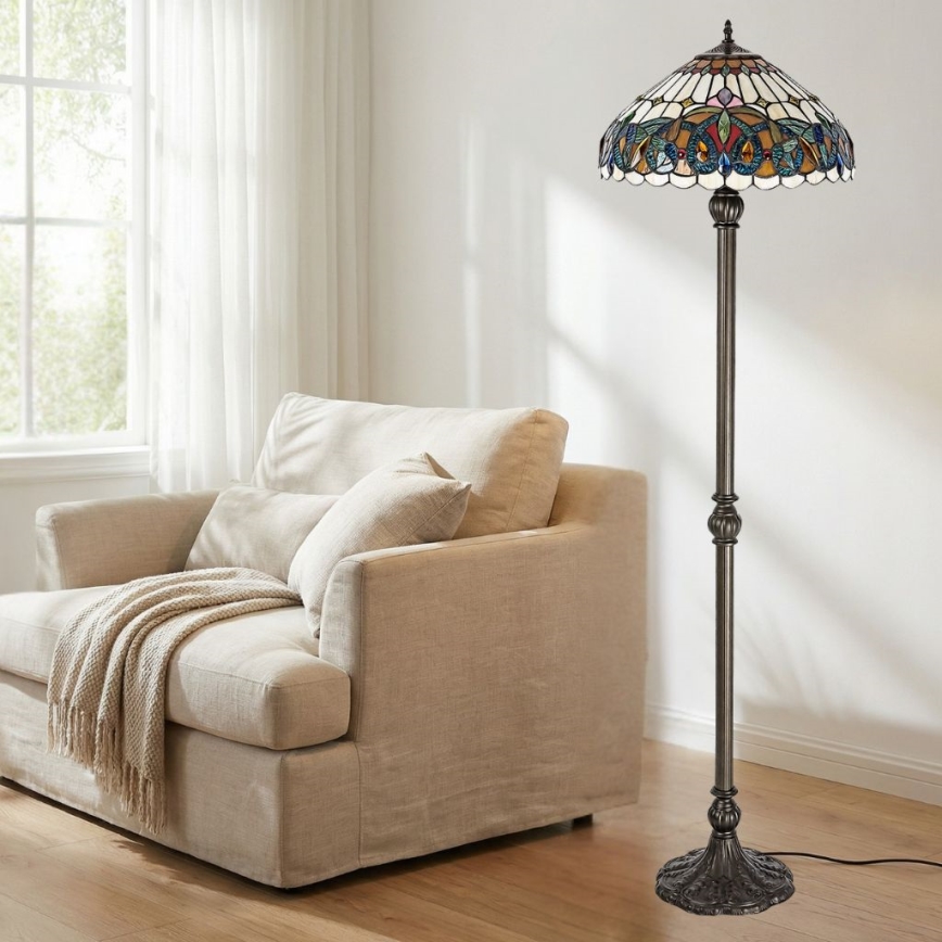 Brilagi - Tiffany-stil glasmosaik gulvlampe LUISA 2xE27/60W/230V
