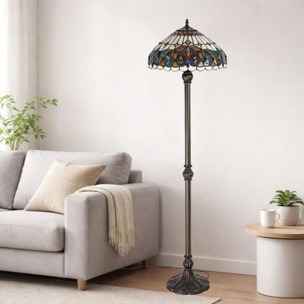 Brilagi - Tiffany-stil glasmosaik gulvlampe LUISA 2xE27/60W/230V