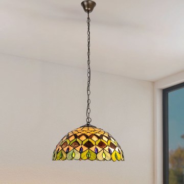 Brilagi - Tiffany-stil lysekrone i farvet glas på kæde MARGARET 2xE27/60W/230V